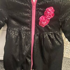 Black and Pink Baby Romper with Floral Accent
